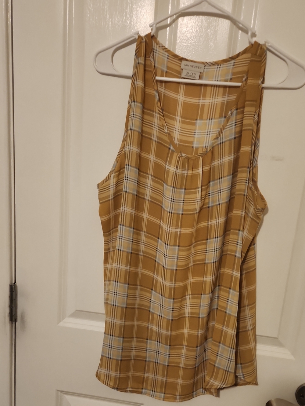 Van Heusen Women's Mustard Plaid Sleeveless Tank Top